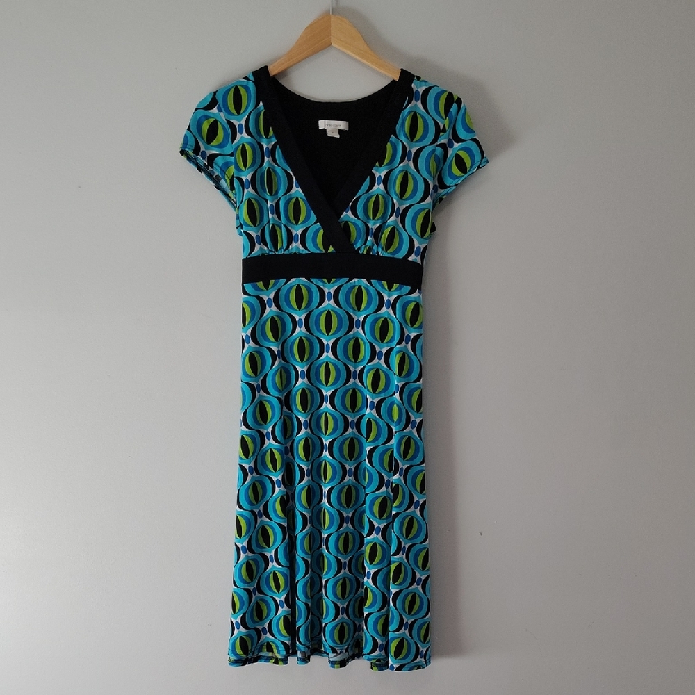 Dressbarn Midi Dress Size 8 Cap Sleeves Empire Waist Vibrant Colorful Spring